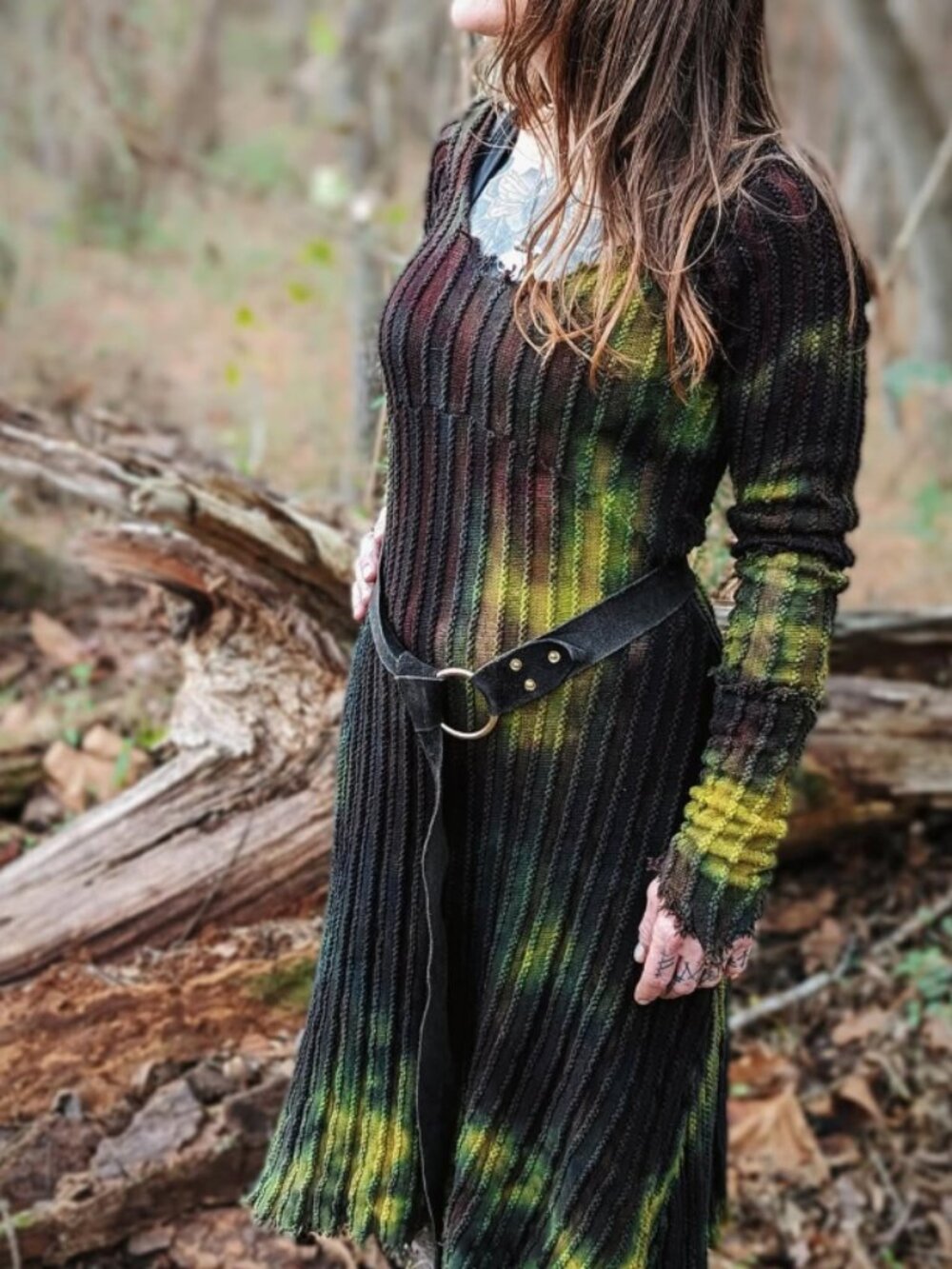 May Queen Shortie Hagcraft Distressed Knit Dress – Forest Witch M